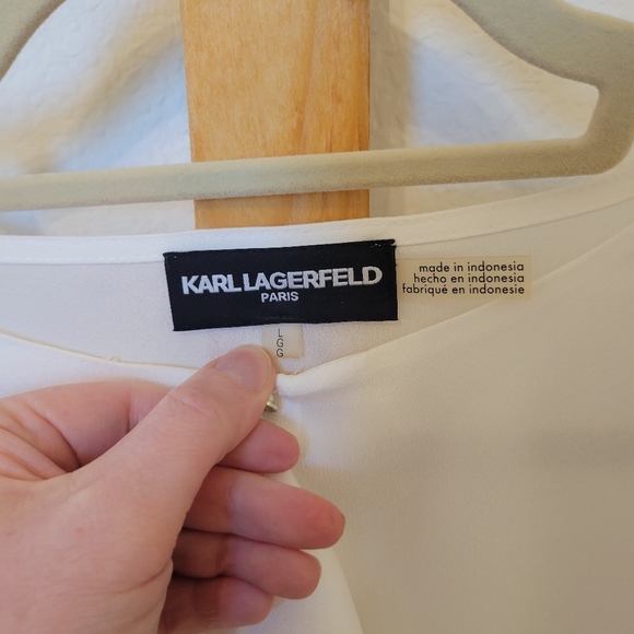 Karl Lagerfeld Women's White Ruffle Top Large - Picture 2 of 7